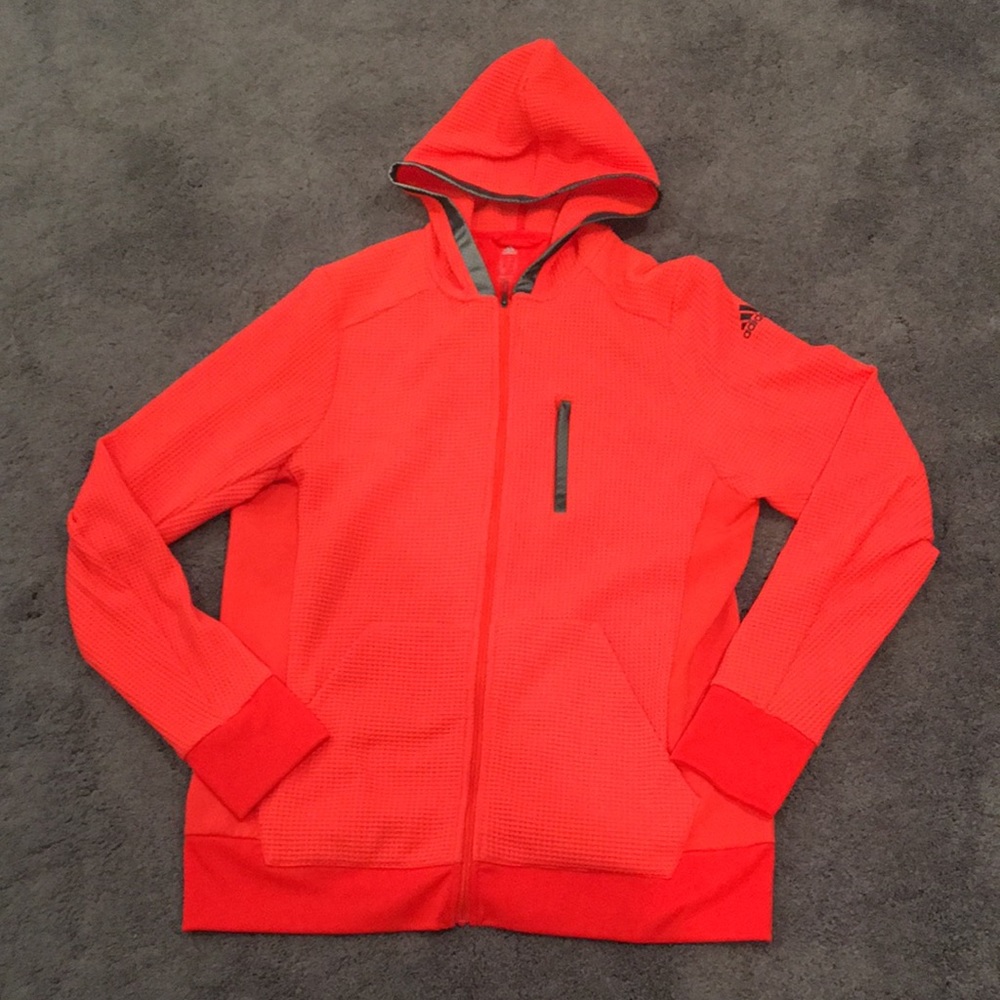 Adidas climalite full zip safety orange reflective hoodie